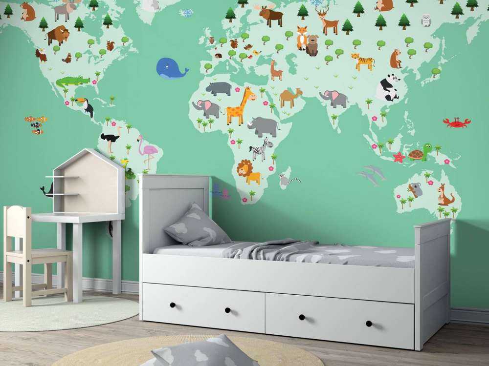 Mappa del mondo per bambini in verde