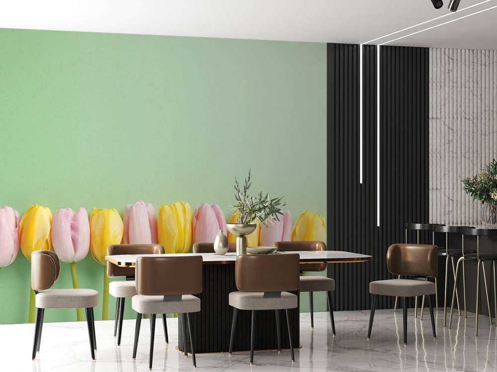 Piccoli tulipani su verde menta