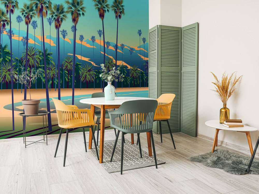 Lago disegnato con palme