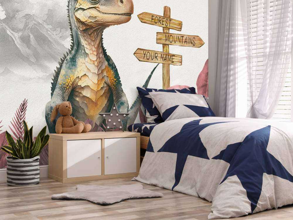 Baby velociraptor nella giungla rosa