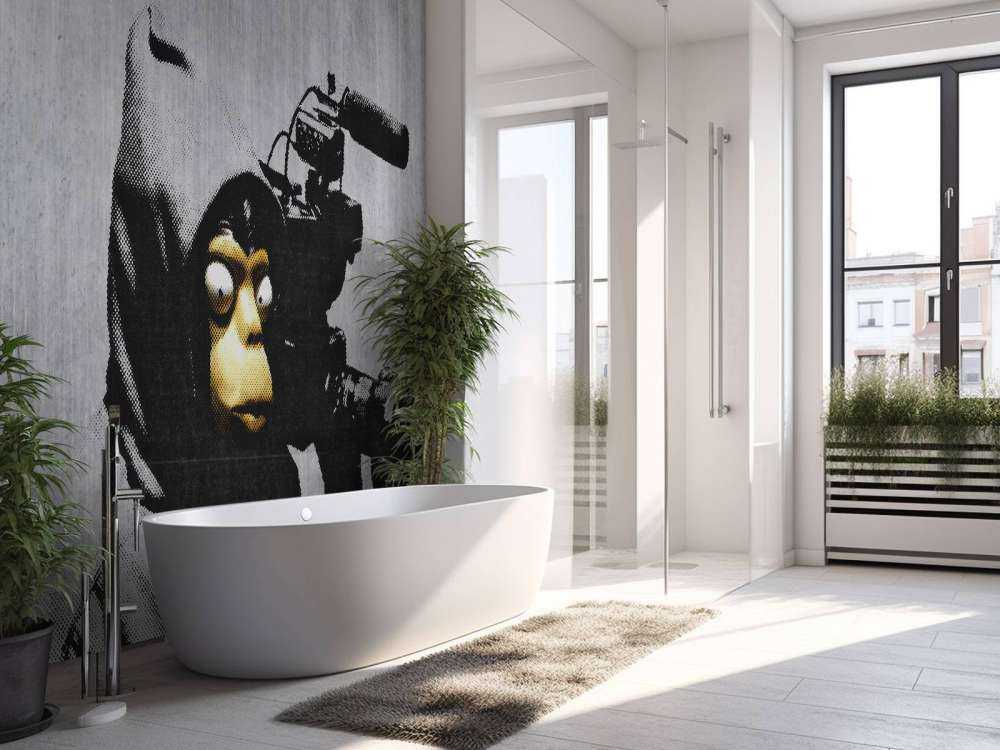 Banksy - ETTGS monkey, grey concrete