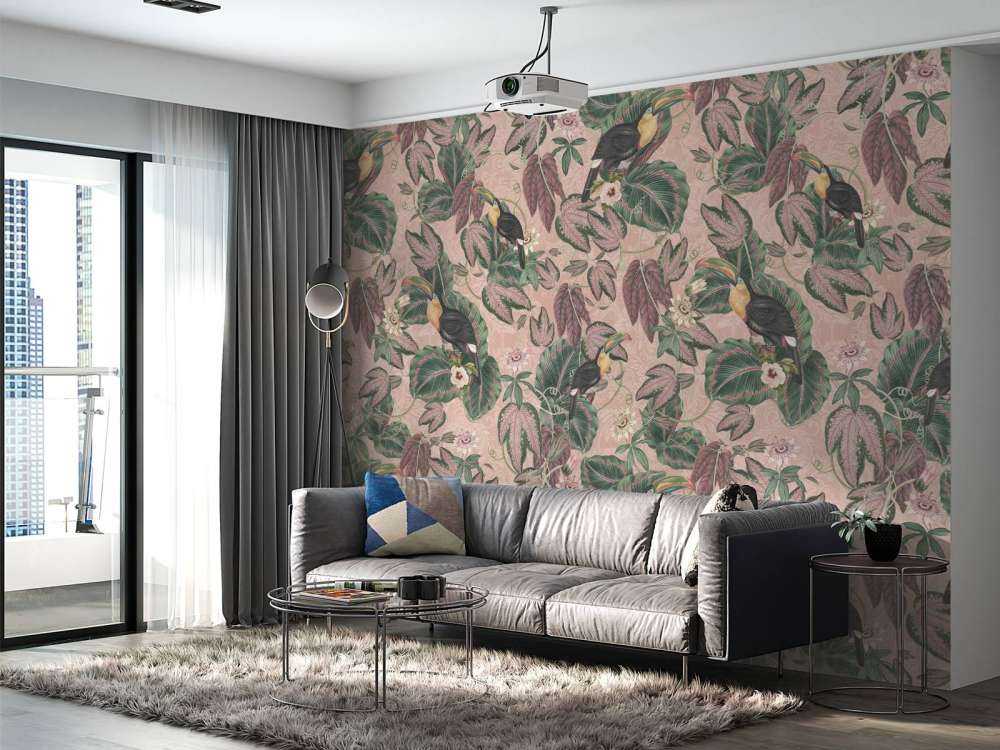 Uccelli e tucani della giungla tropicale - rosa