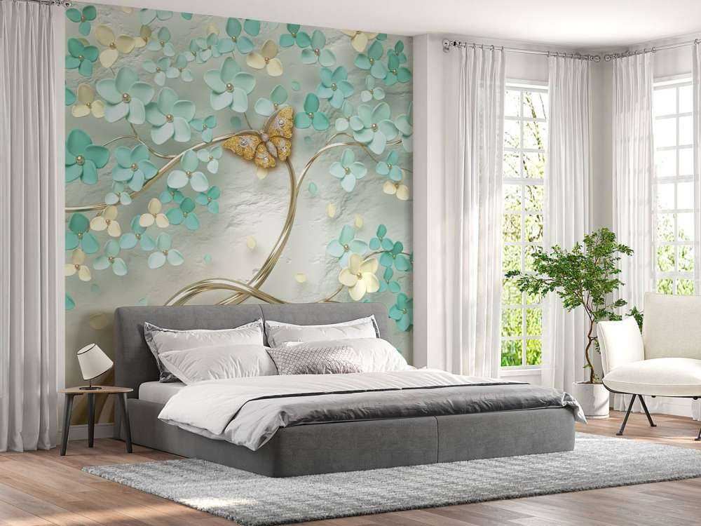 Albero fantasia dorato con fiori verdi