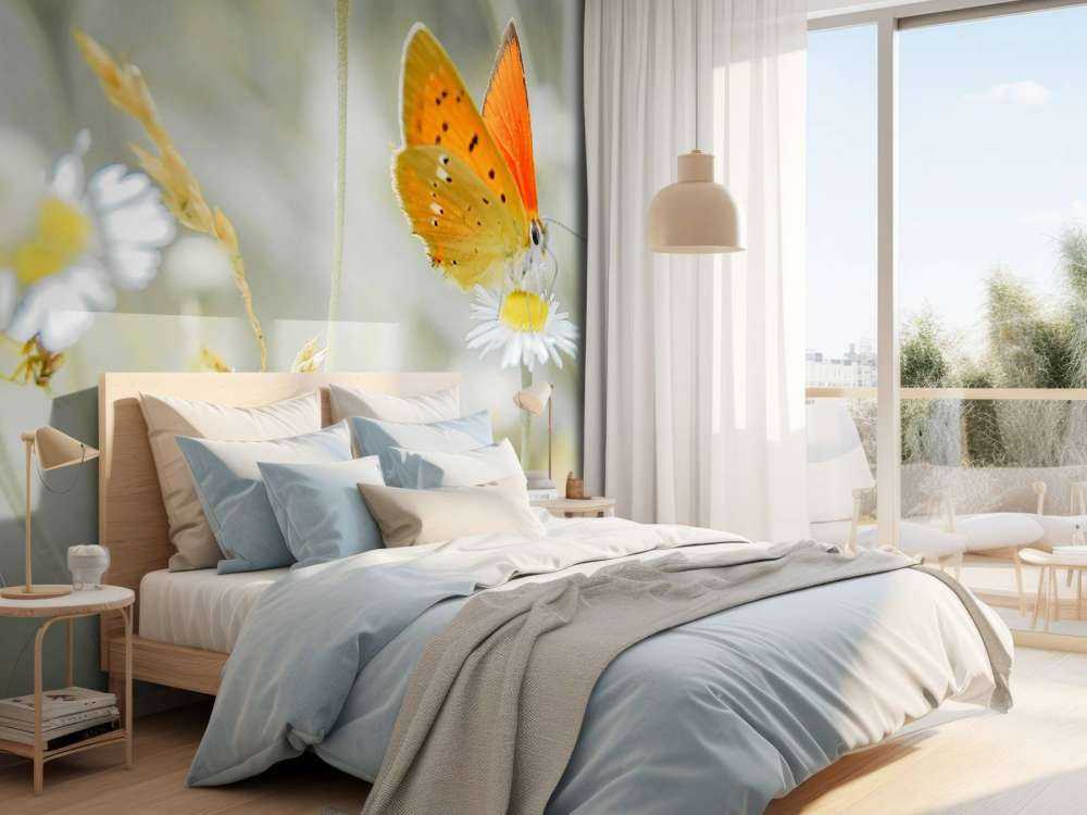 Margherite e farfalla arancione