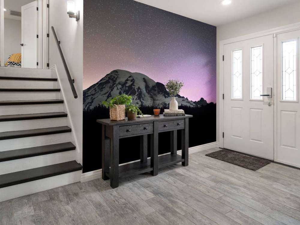 Monte Rainier con l'aurora boreale