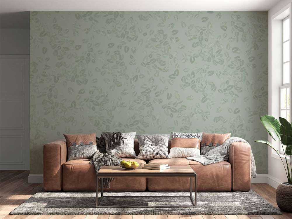 Foglie piccole su grigio verde