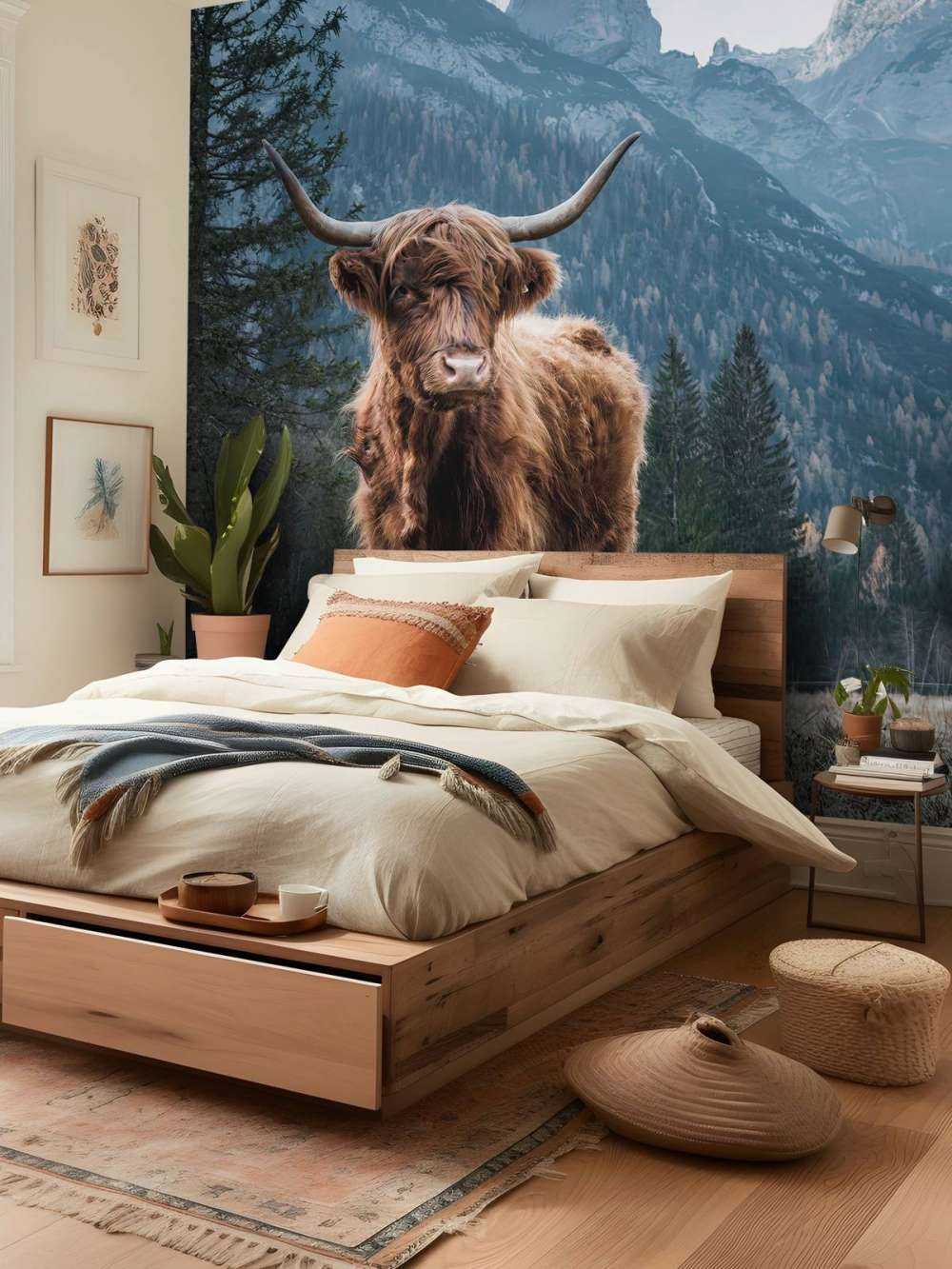 Highlander scozzese tra gli alberi