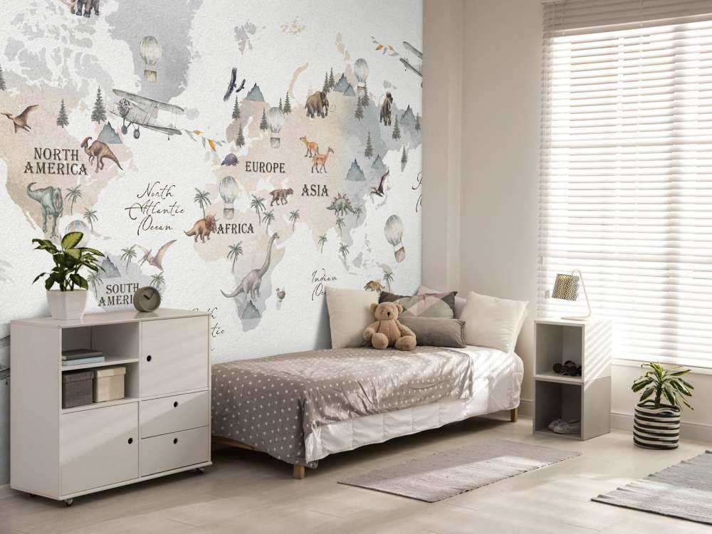 Mappa del mondo con i dinosauri