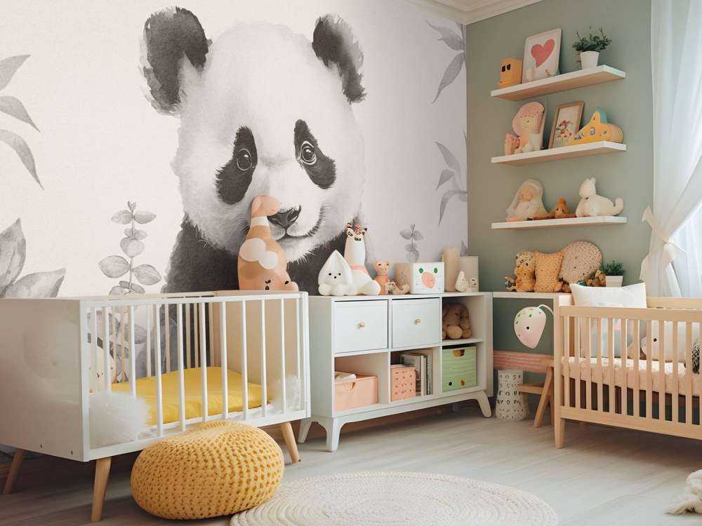 Baby panda nella giungla beige