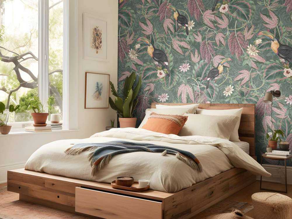 Uccelli e tucani della giungla tropicale - verde scuro