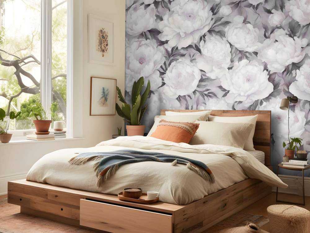 Carta da parati Peonie Nera