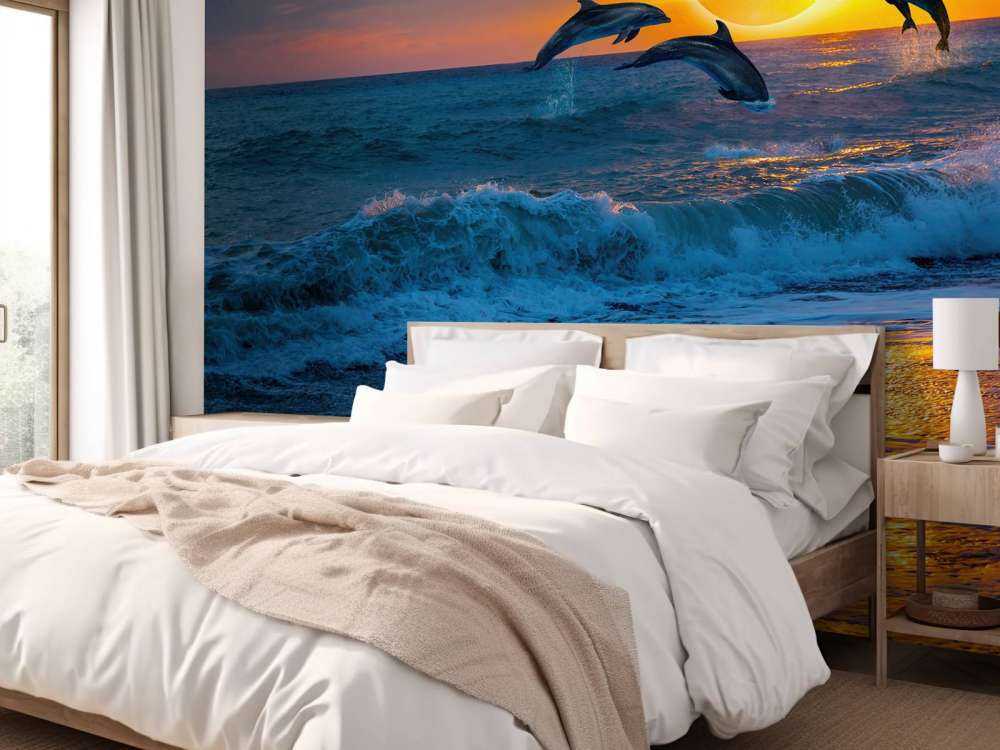 Delfini con tramonto