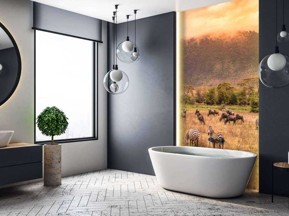 Savana paesaggio con zebre