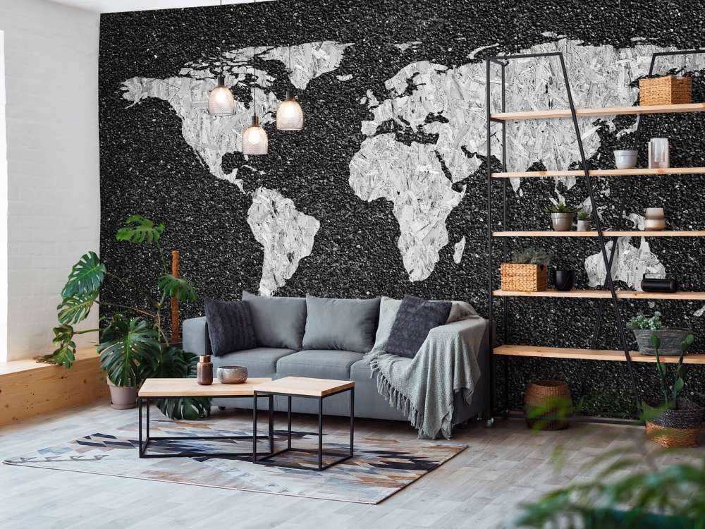 Mappa del mondo bianca su sfondo nero