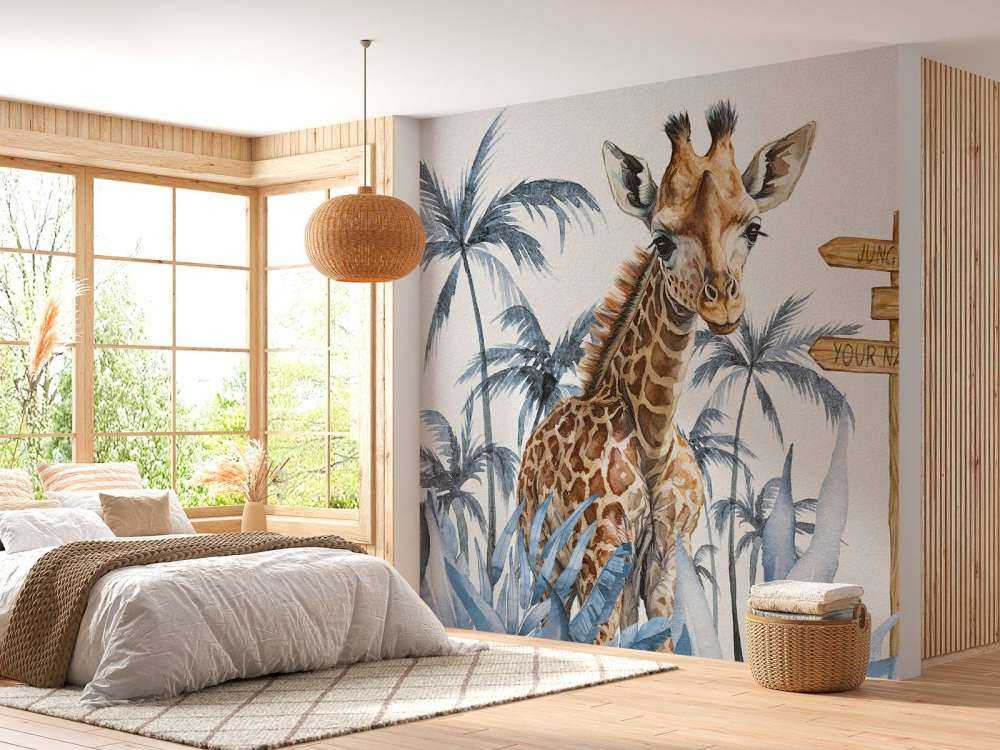 Baby giraffa nella giungla blu