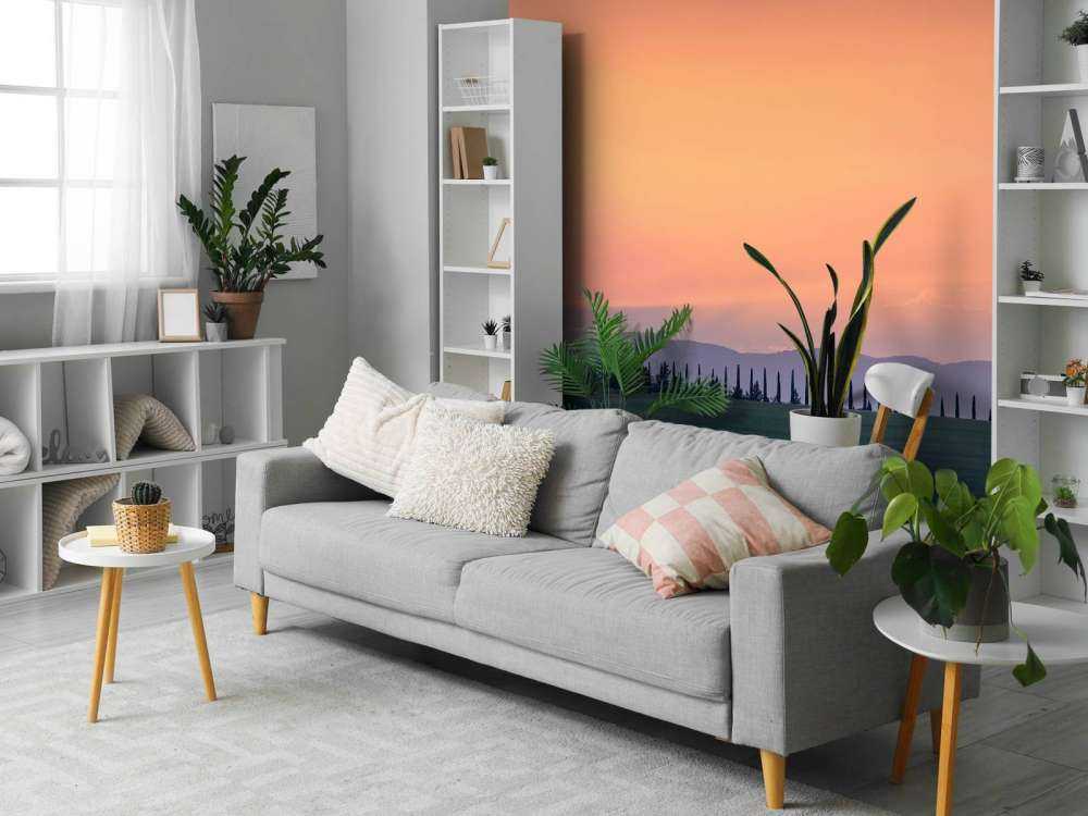 Paesaggio italiano con cielo arancione