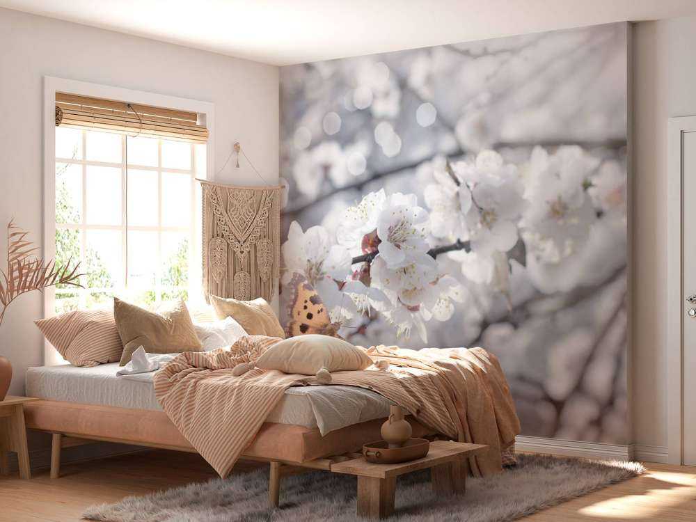 Farfalla con fiori bianchi