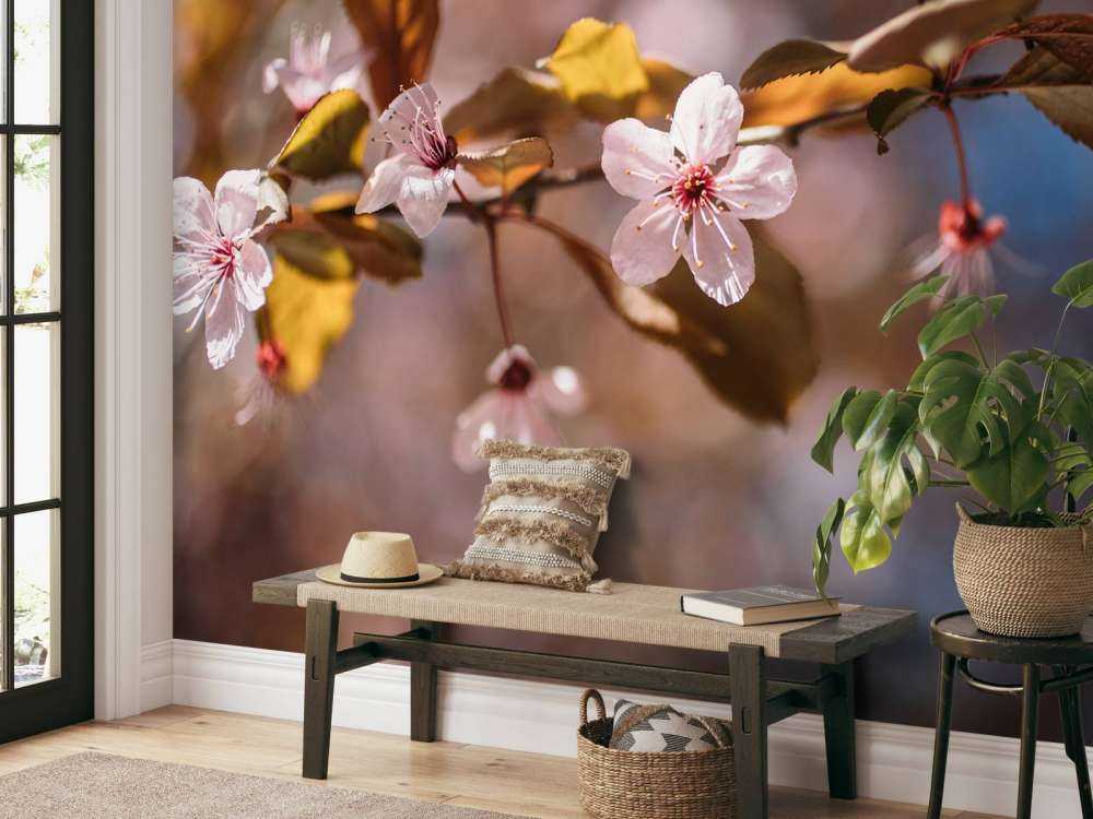 Fiori rosa e foglie marroni