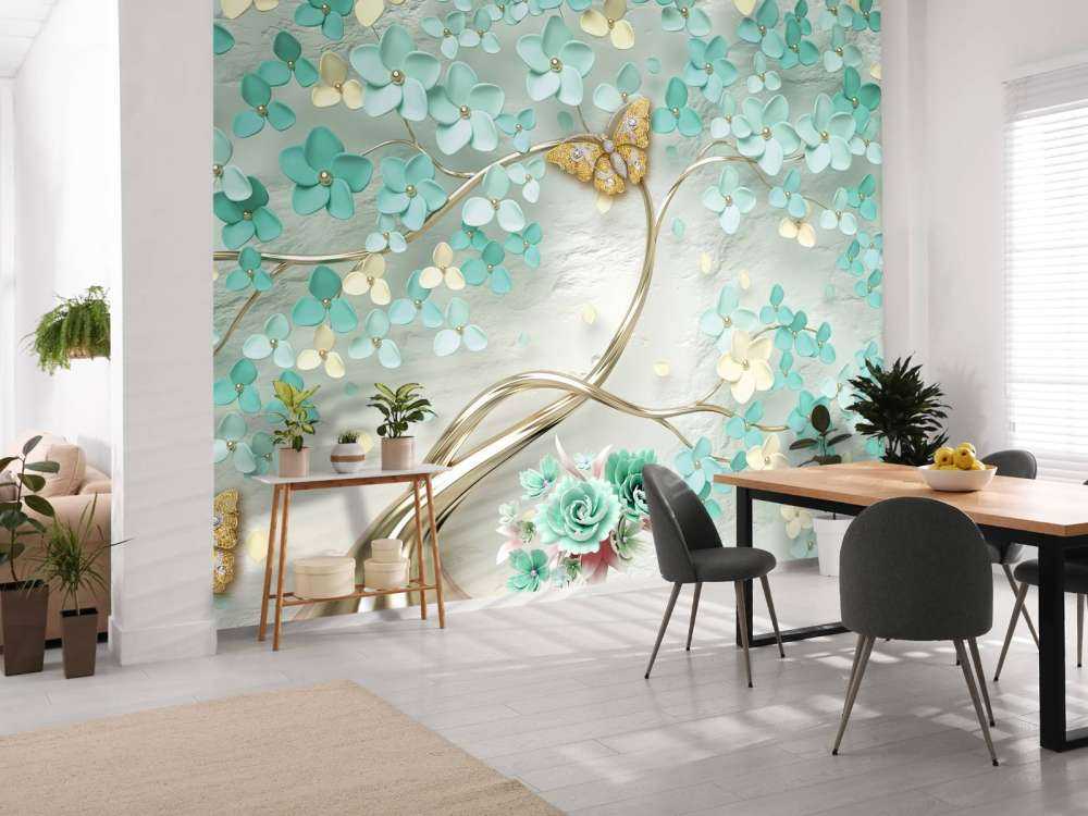 Albero fantasia dorato con fiori verdi