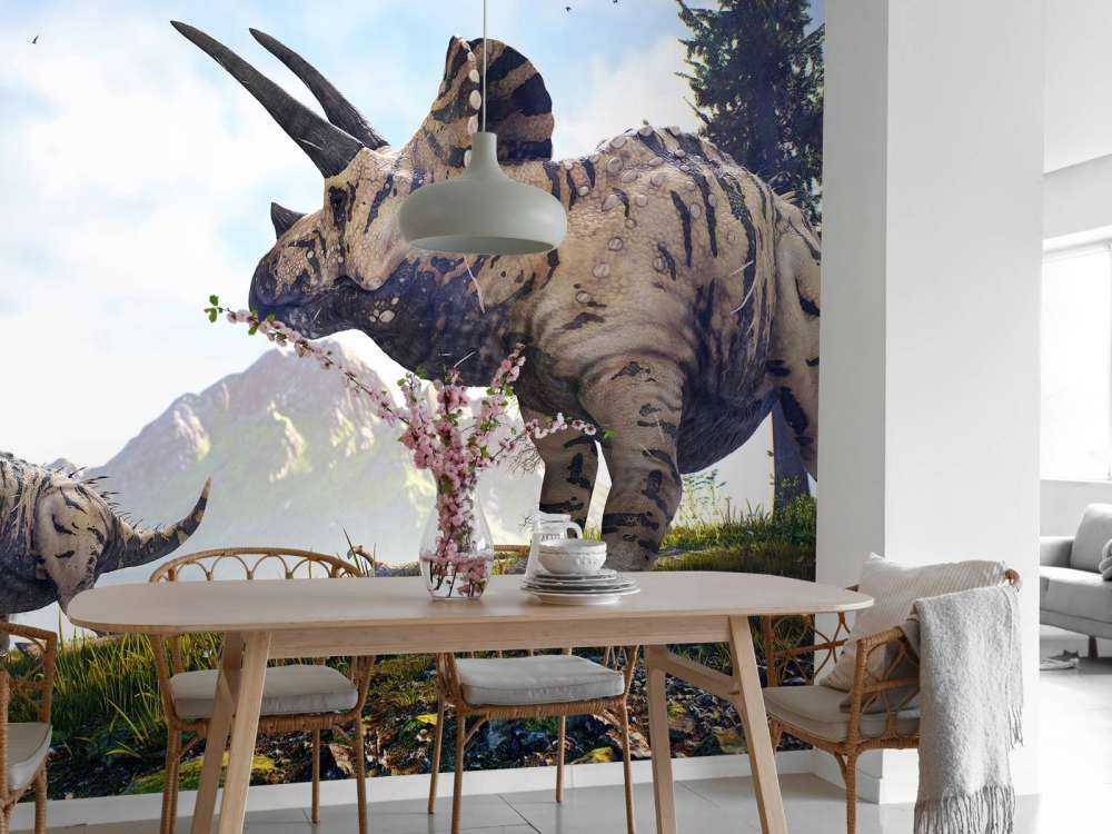 Dinosauri che camminano nella campagna