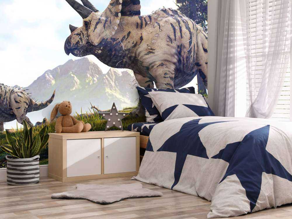 Dinosauri che camminano nella campagna