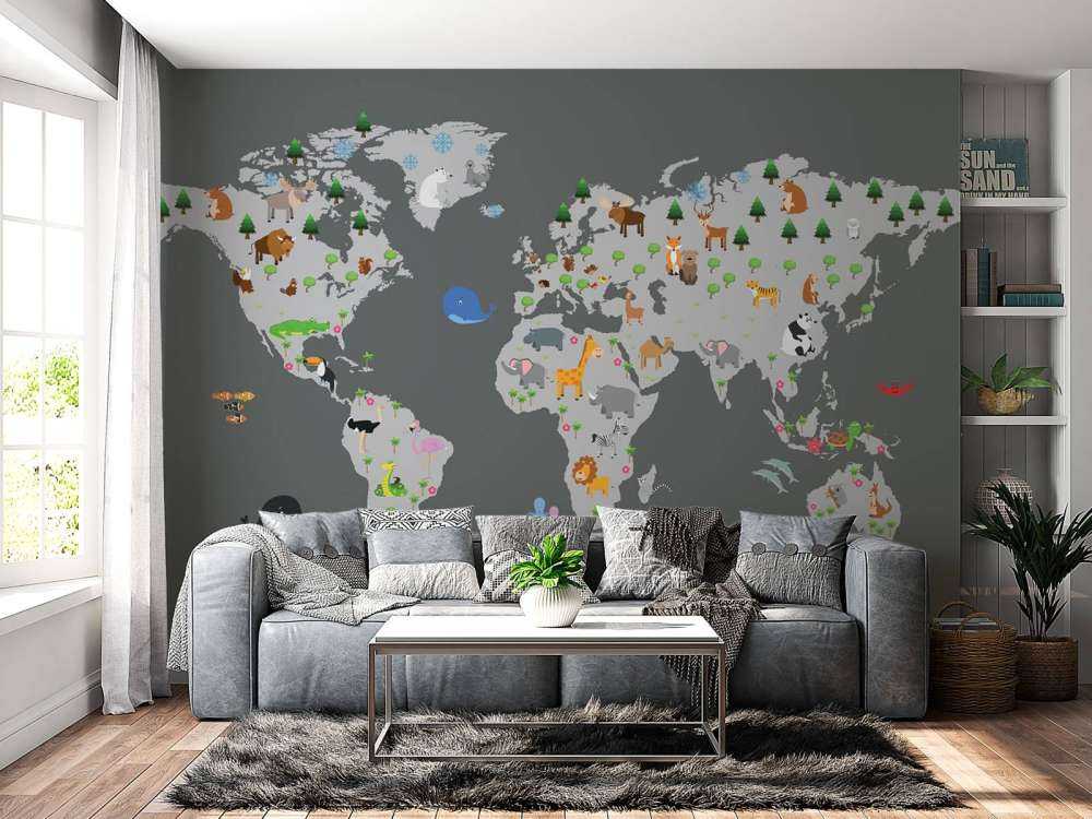 Mappa del mondo per bambini con sfondo grigio