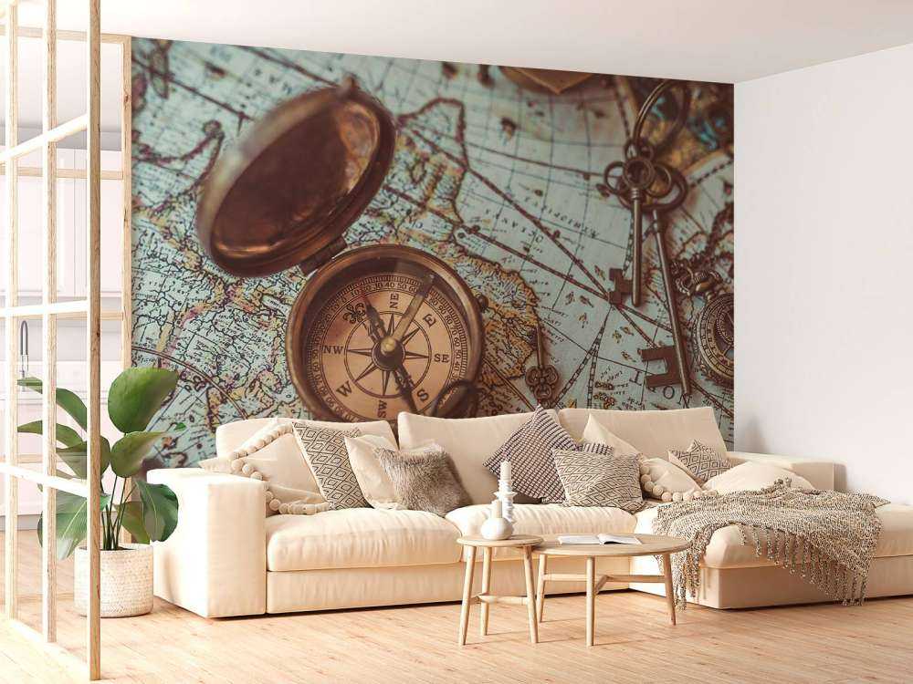 Mappa del mondo vintage con bussola