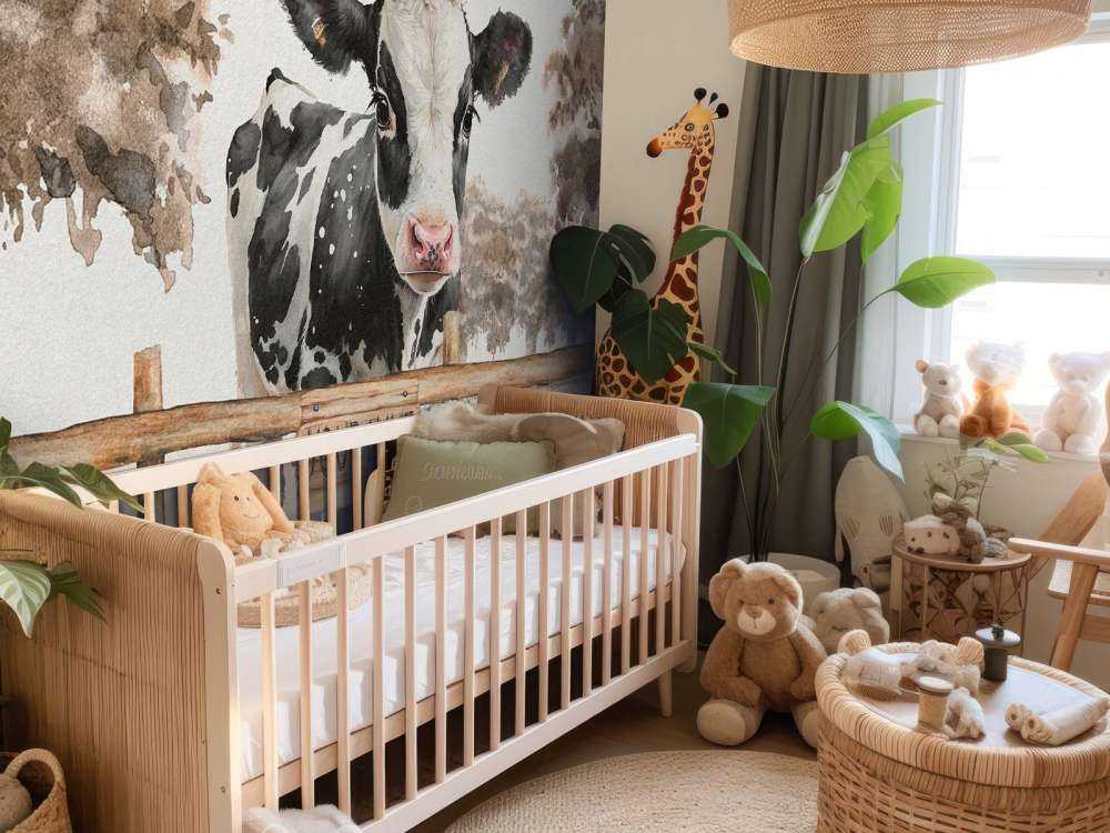 Giovane mucca in un prato grigio