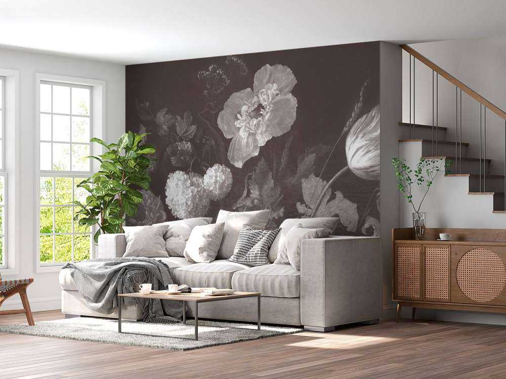 Natura morta di fiori barocchi - seppia scuro