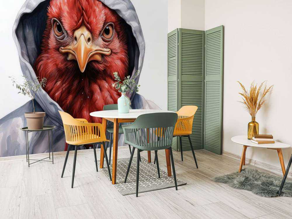 Cartone animato di pollo ad acquerello con felpa con cappuccio