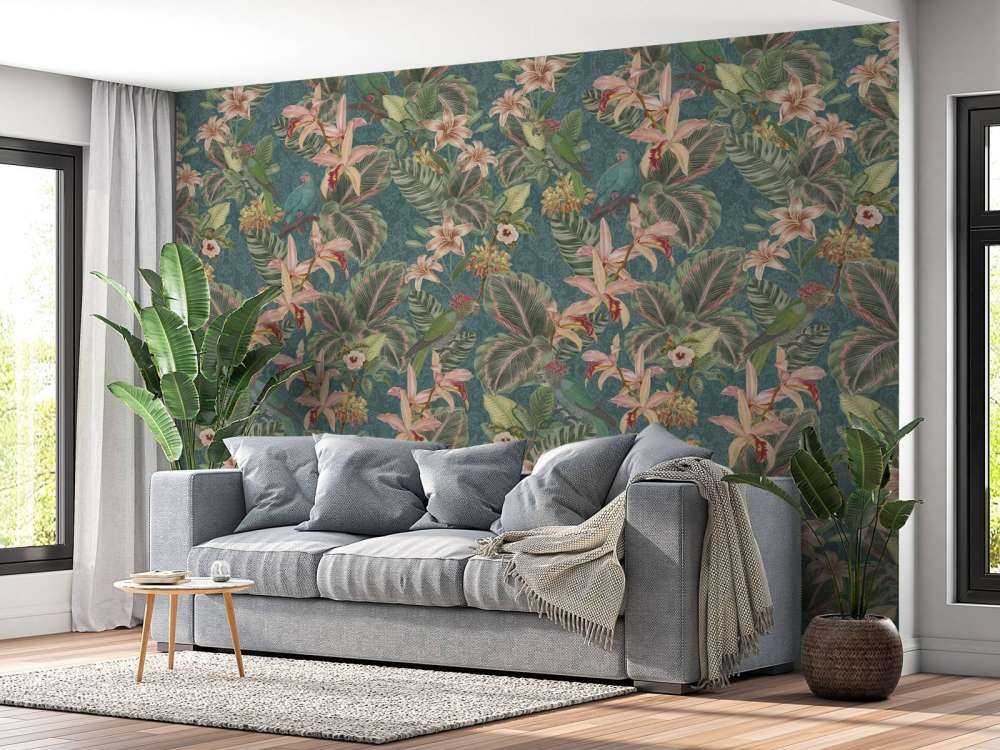 Uccelli e pappagalli della giungla tropicale - turchese