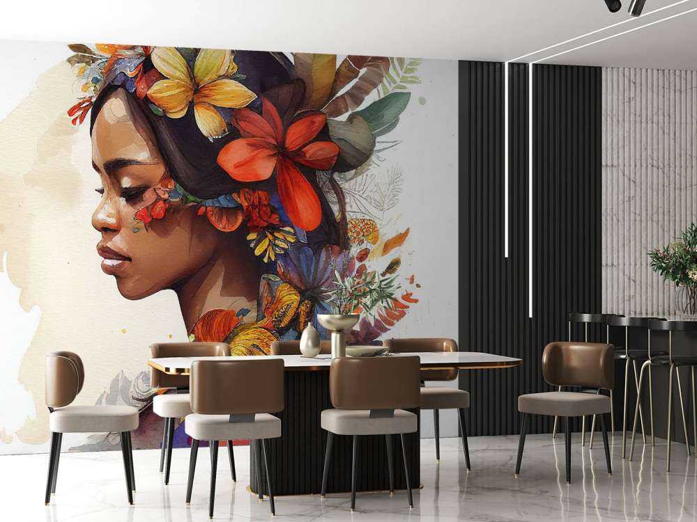 Watercolor Floral Indonesian Native Woman #4