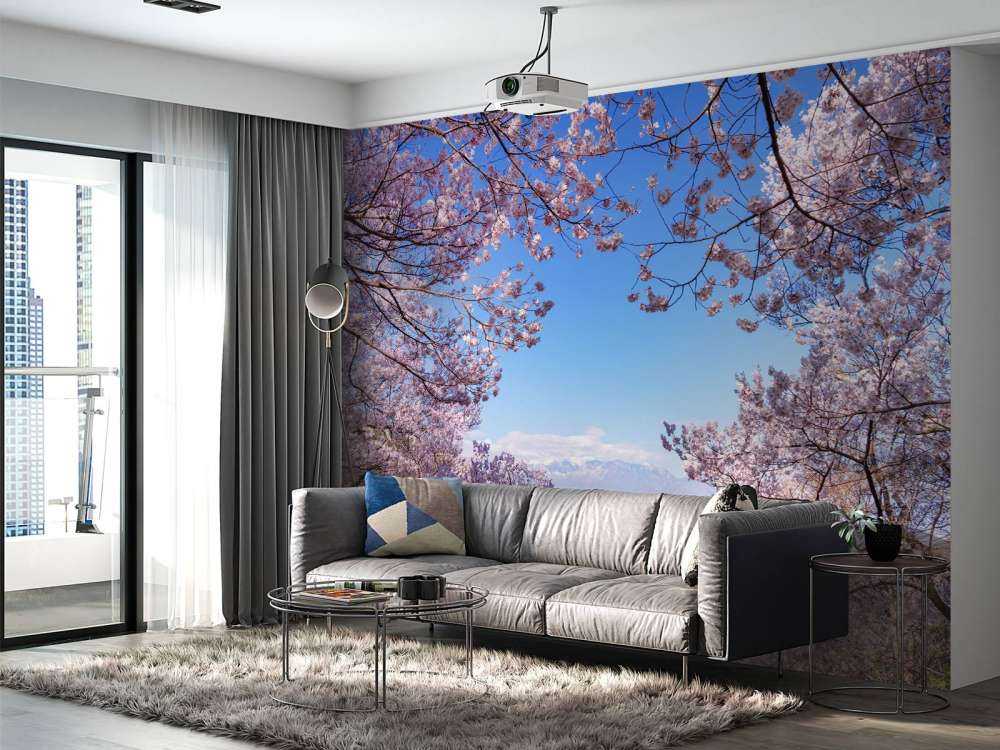 Fiori rosa con montagne