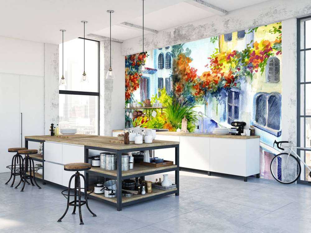 Fiori ed edifici ad acquerello