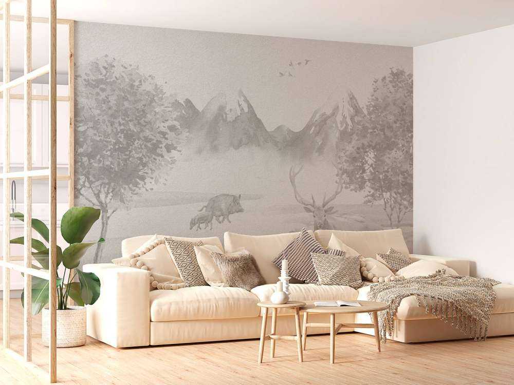 Animali della foresta in tonalità di grigio