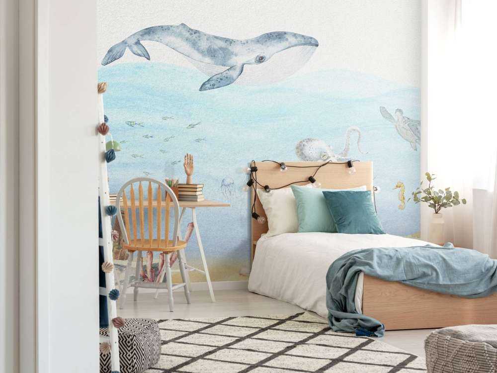 Mondo sottomarino con una balena