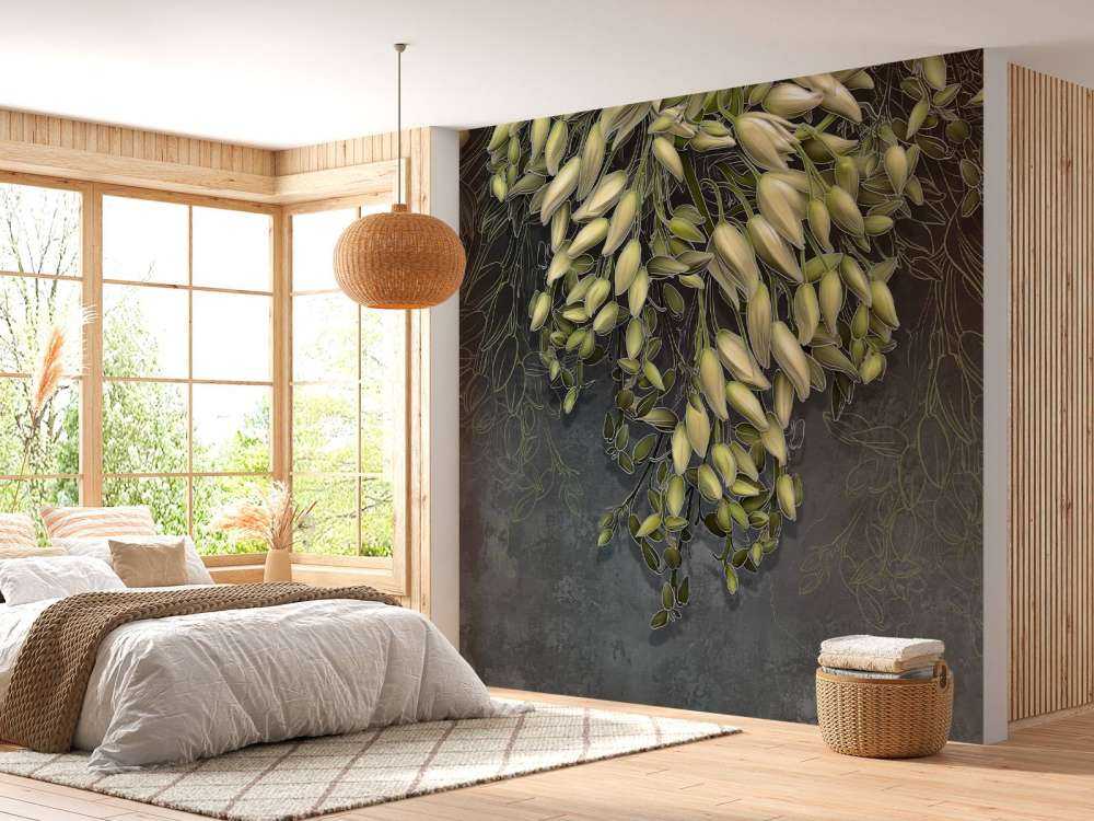 Cálices blancos sobre una estructura de hormigón gris oscuro