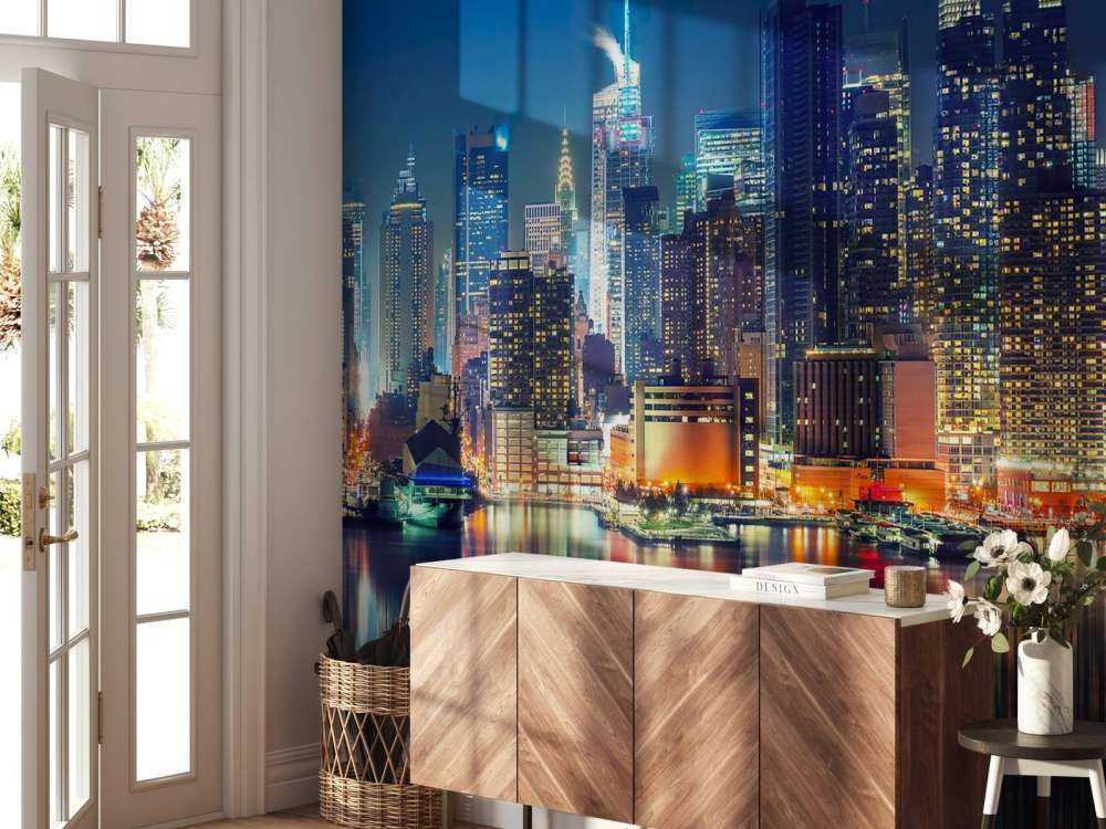 Sfondo fotografico dello skyline di New York di notte