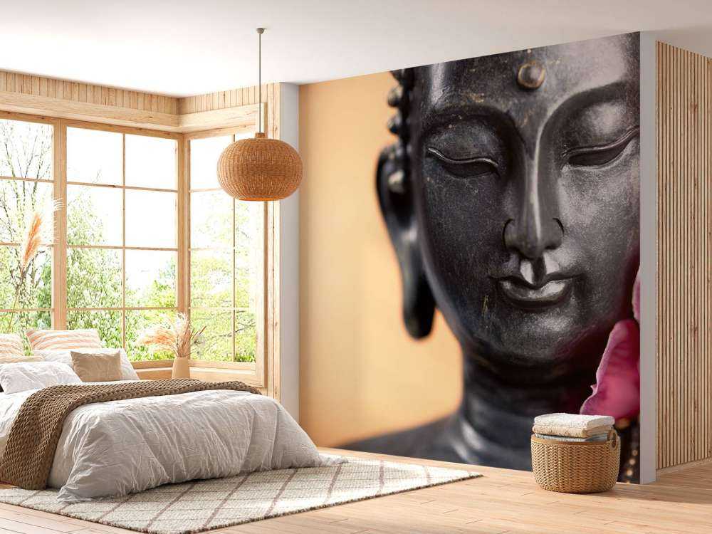 Buddha e orchidea rosa