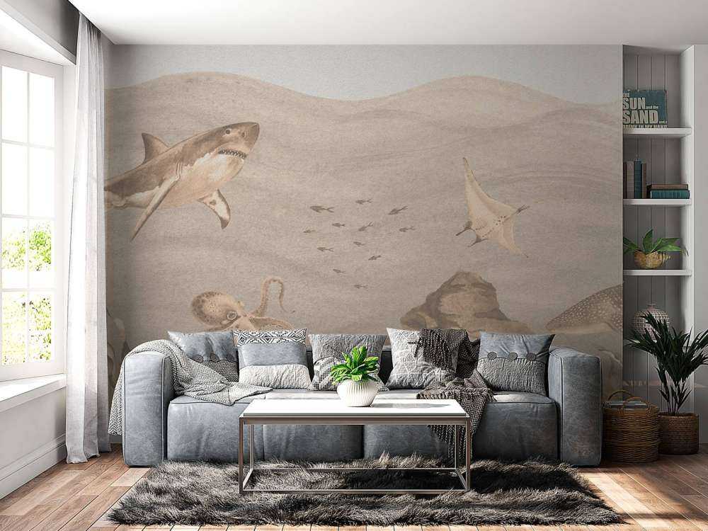 Mondo sottomarino con squali