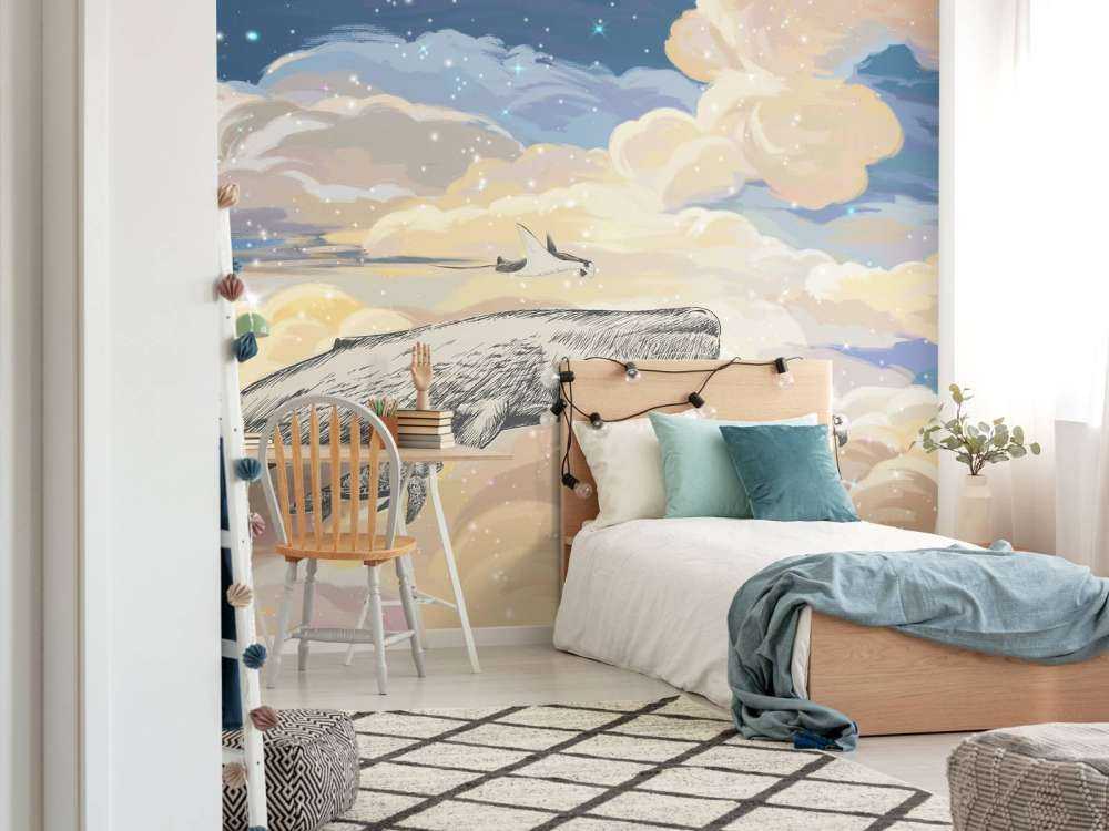 Balena che nuota tra le nuvole