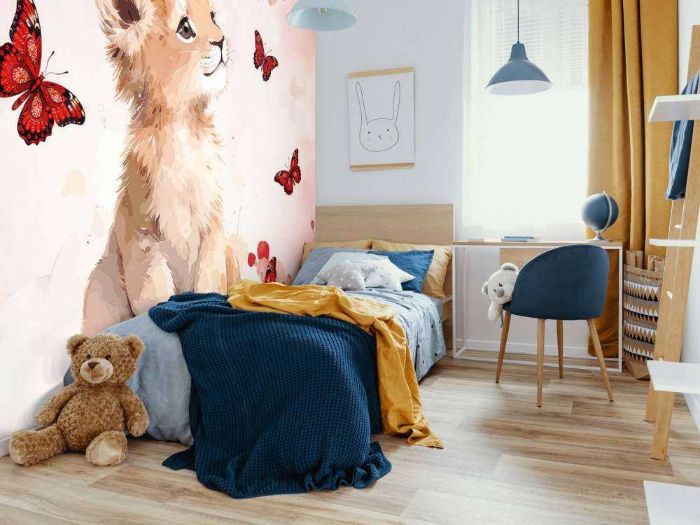 Dromerige leeuwenwelp en vlinders