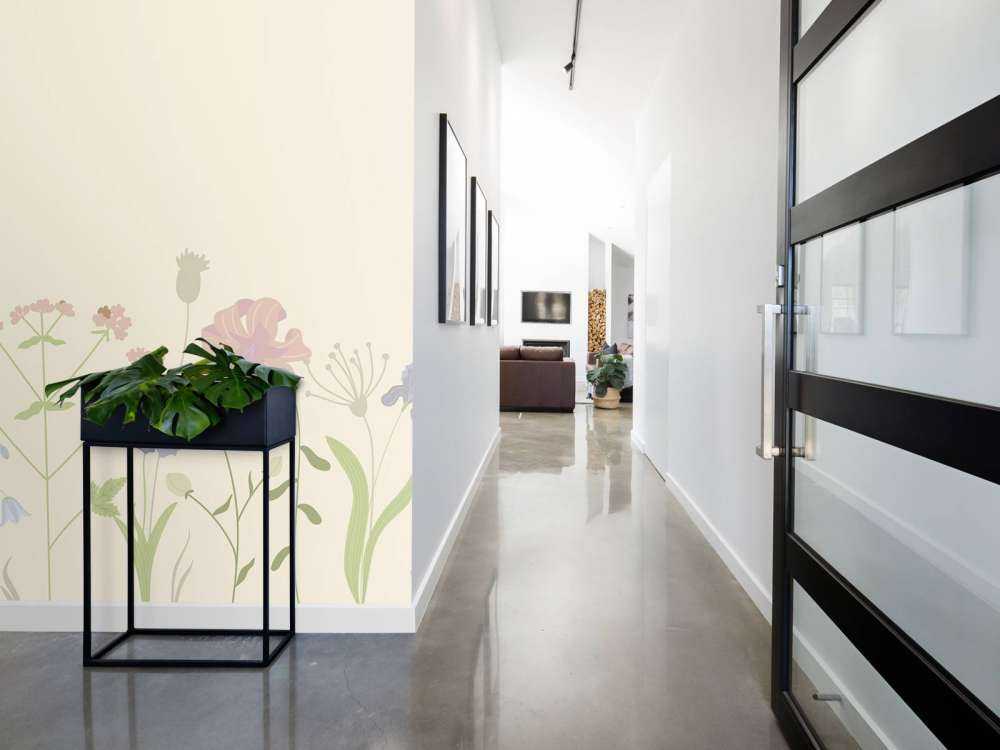 Campo di fiori beige, rosa antico, verde e lilla