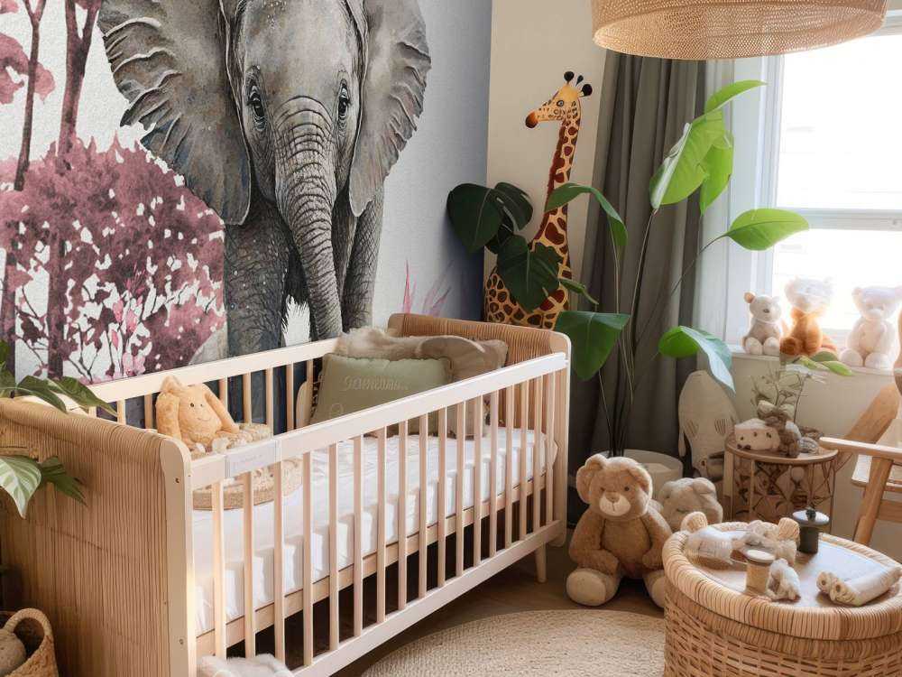 Elefante nella giungla rosa