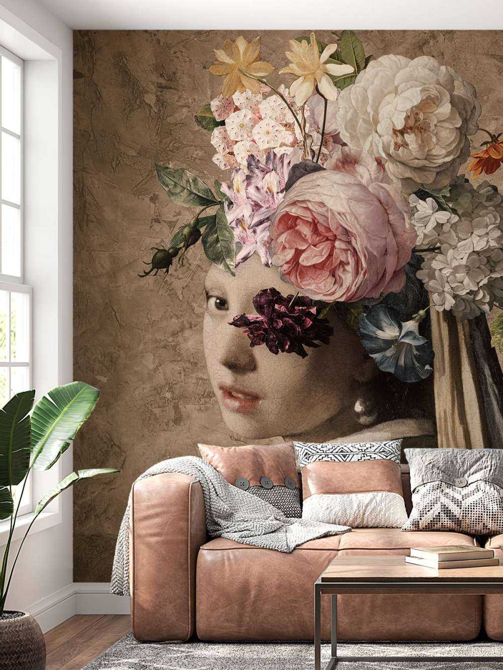 Ragazza con orecchino di perla - design floreale