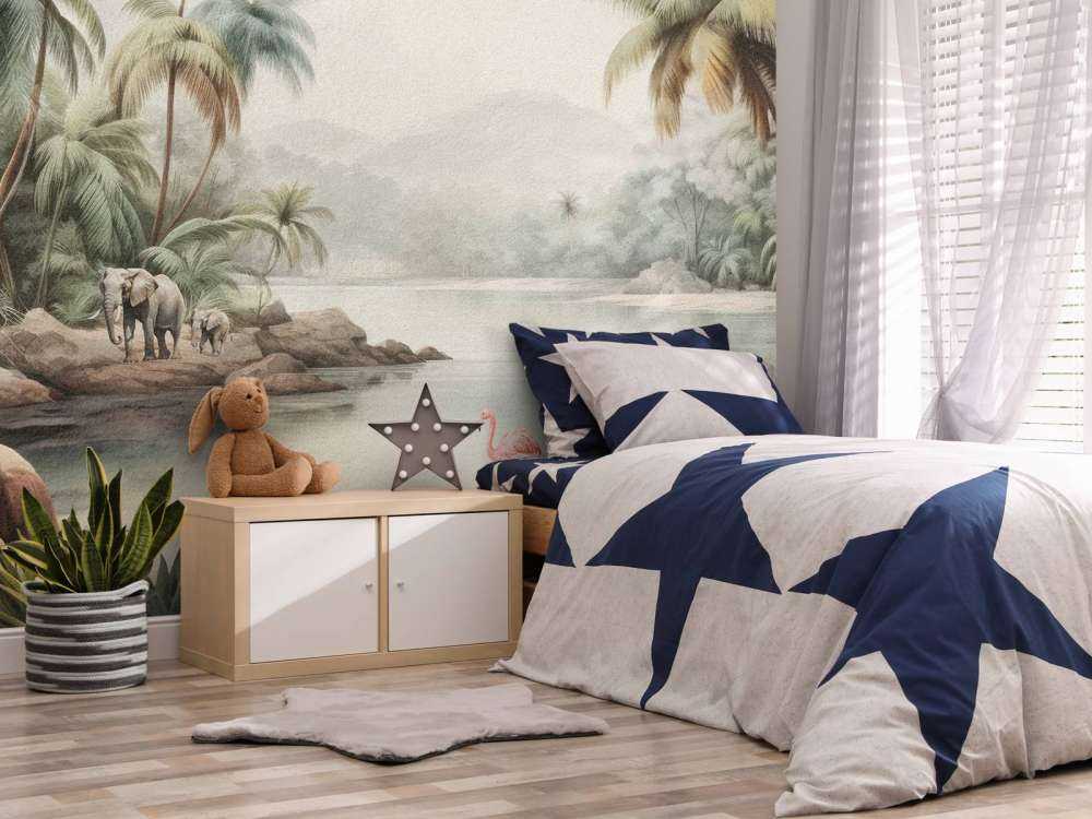 Paesaggio della giungla con animali a colori