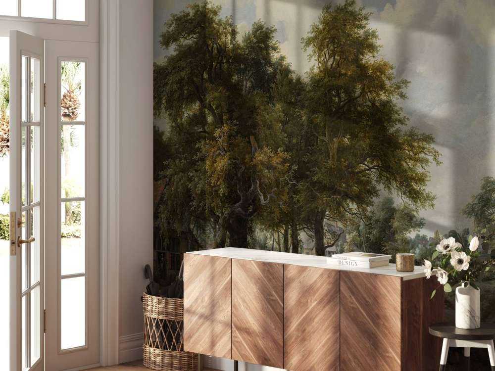 Paesaggio forestale con casali