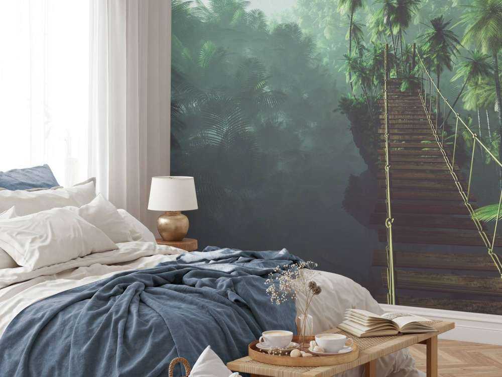 Ponte di corda nella nebbia