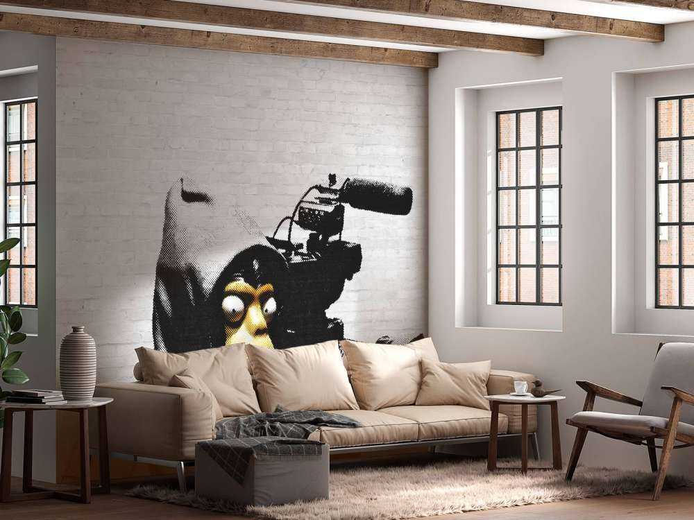 Banksy - ETTGS monkey, white bricks