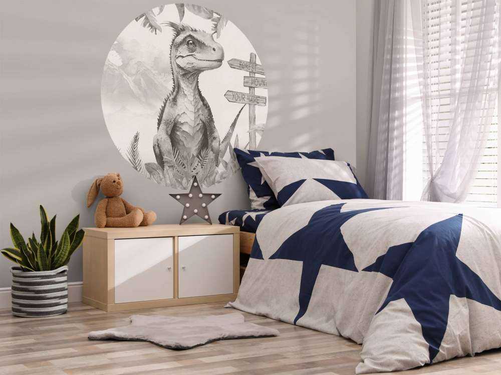 Baby velociraptor nella giungla beige